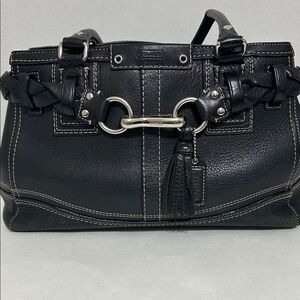 Coach Black Leather Hampton Bag with Silver-tone hardware